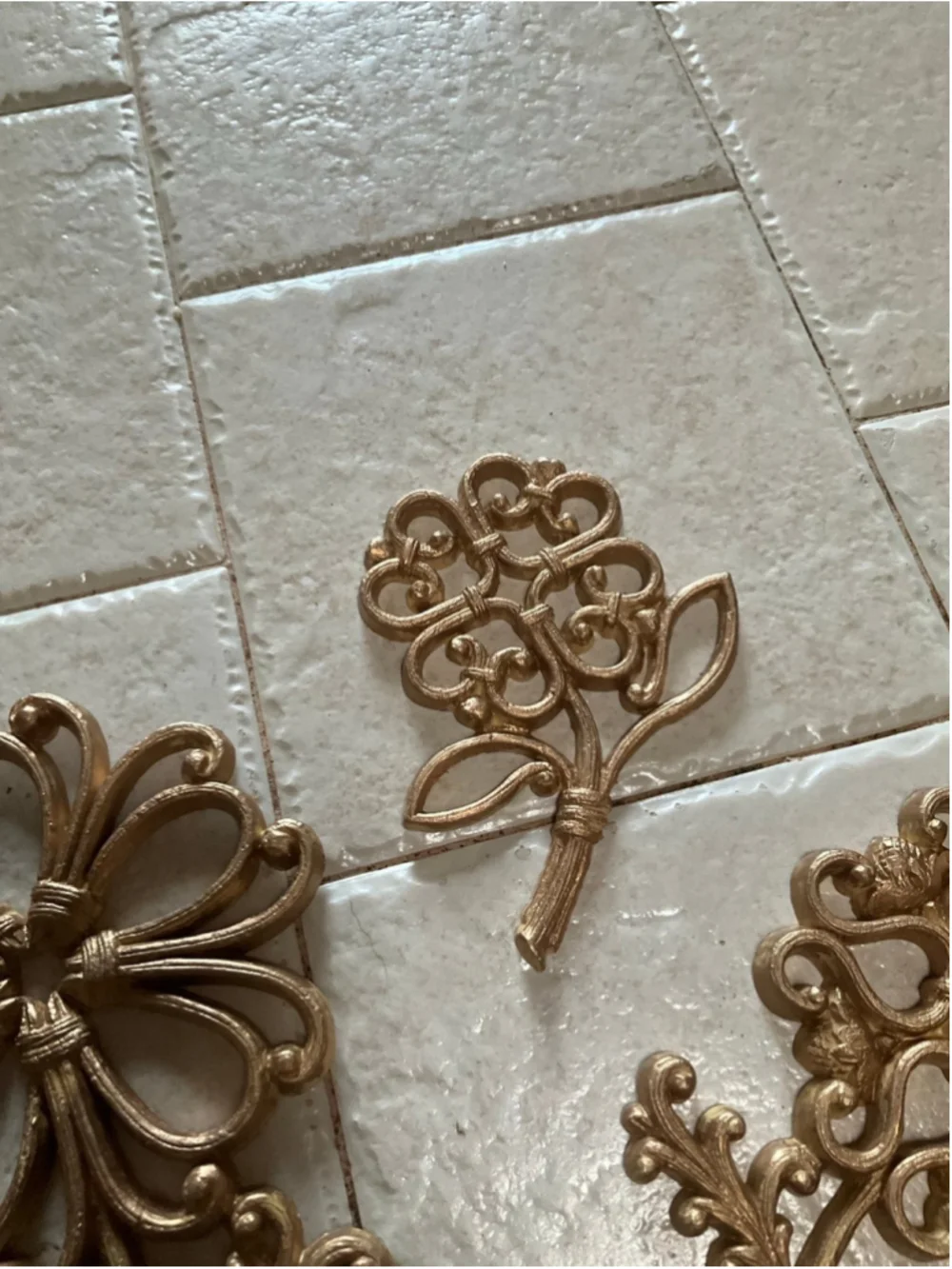 Vintage Gold Floral Wall Art Set Boho Cottagecore Decor Homco